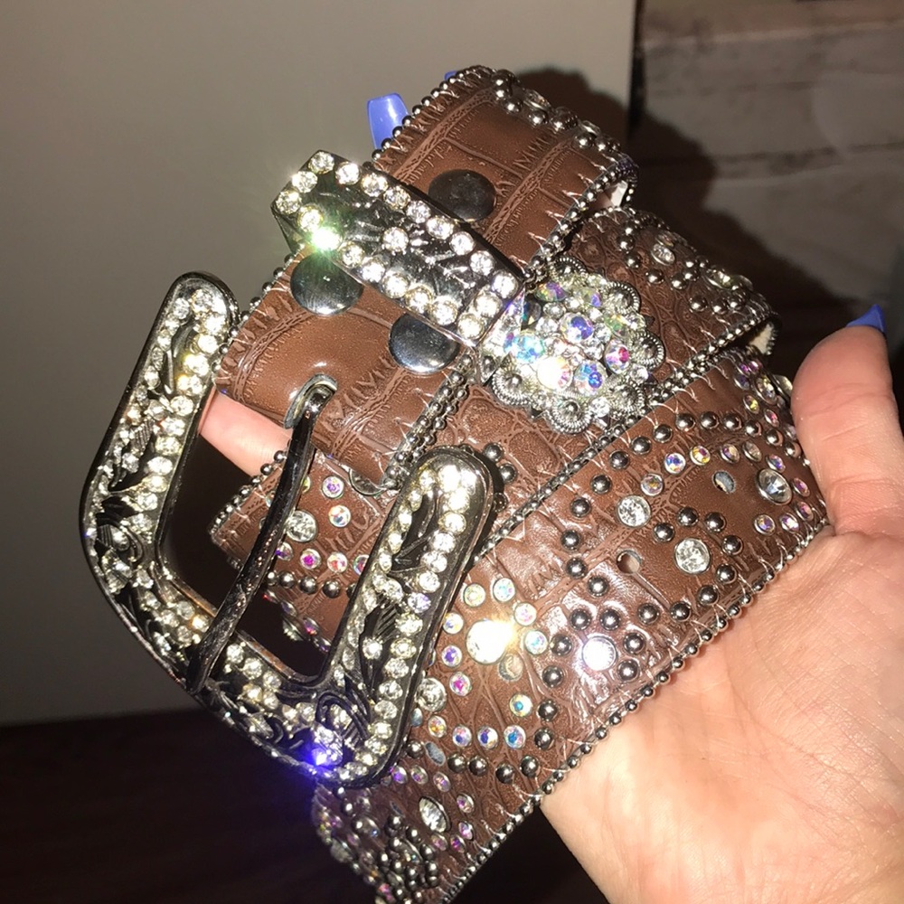 Rhinestone Leather Belt